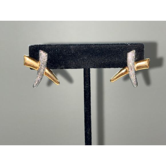 Vintage Sterling Silver Gold Plated X Crossover Post Earrings - Picture 2 of 5